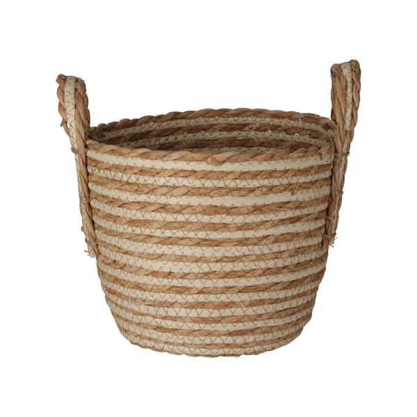 Seilkorb 3er Set - Aufbewahrungskörbe mit Henkel aus Stroh & Baumwolle - Natur/Weiss - Ø30x33, Ø27x23, Ø22x18cm - Dekorativ & vielseitig für Zuhause