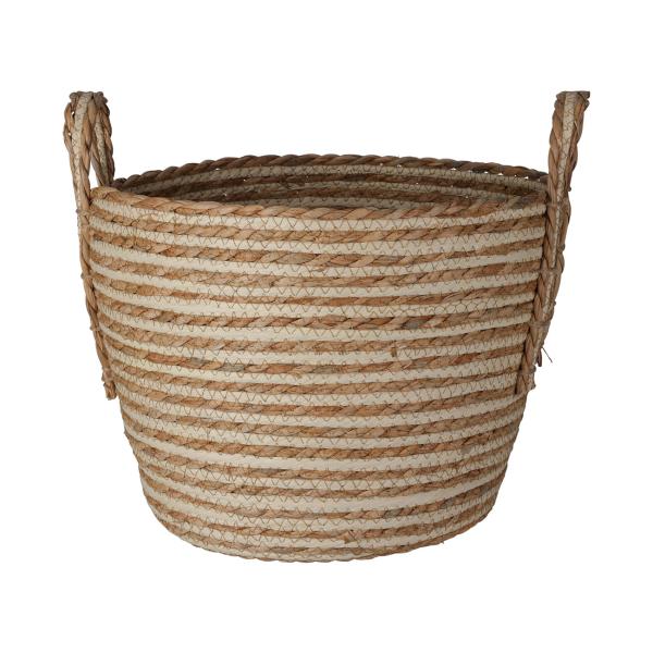 Seilkorb 3er Set - Aufbewahrungskörbe mit Henkel aus Stroh & Baumwolle - Natur/Weiss - Ø30x33, Ø27x23, Ø22x18cm - Dekorativ & vielseitig für Zuhause