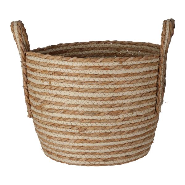 Seilkorb 3er Set - Aufbewahrungskörbe mit Henkel aus Stroh & Baumwolle - Natur/Weiss - Ø30x33, Ø27x23, Ø22x18cm - Dekorativ & vielseitig für Zuhause