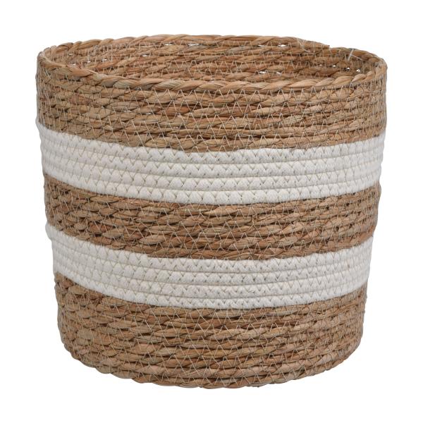 Aufbewahrungskörbe 3er Set Organizer - Runde geflochtene Strohkörbe aus Naturmaterial - natur & weiss - platzsparend stapelbar - 24x20-22x18-19x14cm