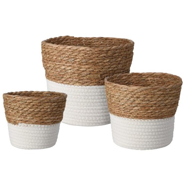 Körbe rund 3er-Set weisse Baumwolle - Naturgeflecht Flechtkorb für Bad Wohnzimmer Kinderzimmer - Ø 24/20/17cm - Aufbewahrung von Spielzeug Kosmetik