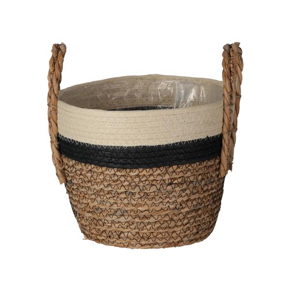 Dekorative Aufbewahrungskörbe 3er-Set - Geflochtene Optik, Stroh/Baumwolle, Dreifarbig, rund mit Henkel - Für Kosmetik, Schmuck, Bücher, Spielsachen