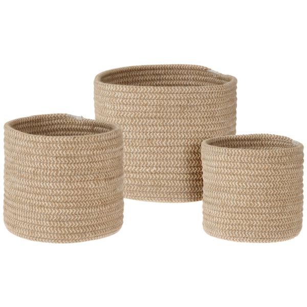 Baumwollkörbe 3er-Set - Aufbewahrungskörbe Organizer für Kosmetik Spielzeug Zeitschriften - Geflochtene Optik, Weiss, Ø23x22cm - Ø18x15cm