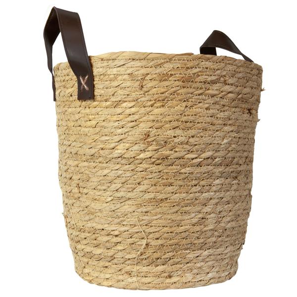 3er Set Seegras-Aufbewahrungskörbe mit Henkel - Runde Organizer in Natur geflochten - Dekorativ - Ø28x29, Ø26x27, Ø24x25cm