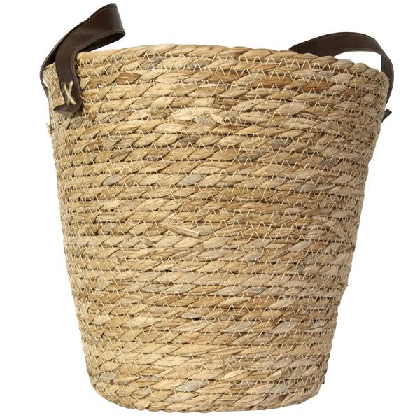 3er Set Seegras-Aufbewahrungskörbe mit Henkel - Runde Organizer in Natur geflochten - Dekorativ - Ø28x29, Ø26x27, Ø24x25cm