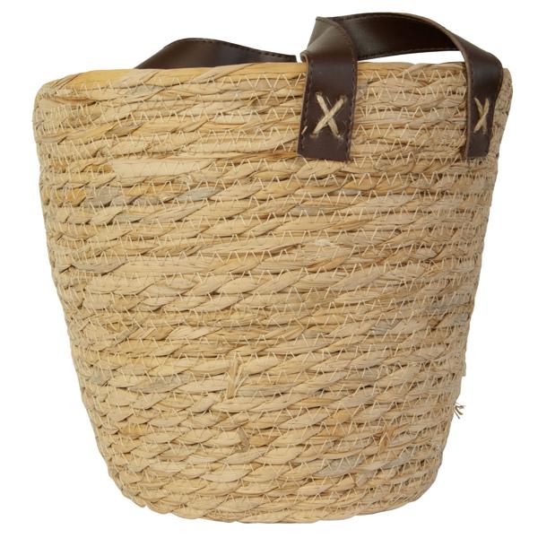 3er Set Seegras-Aufbewahrungskörbe mit Henkel - Runde Organizer in Natur geflochten - Dekorativ - Ø28x29, Ø26x27, Ø24x25cm