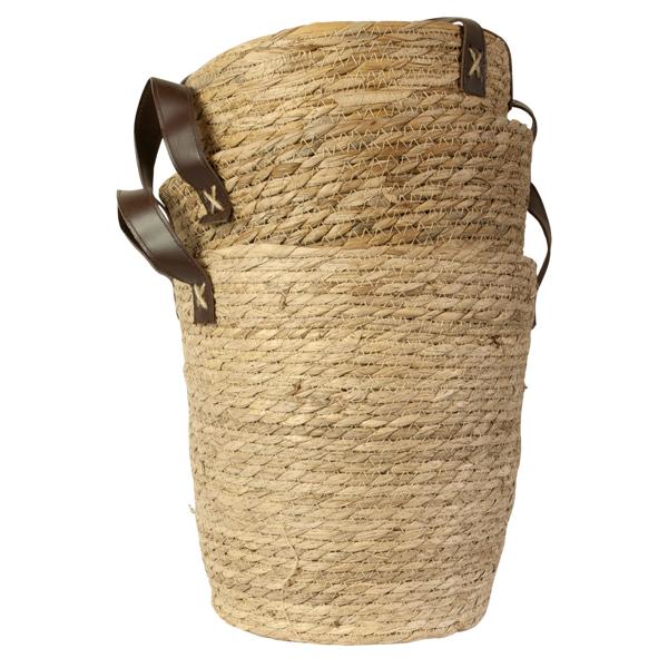 3er Set Seegras-Aufbewahrungskörbe mit Henkel - Runde Organizer in Natur geflochten - Dekorativ - Ø28x29, Ø26x27, Ø24x25cm