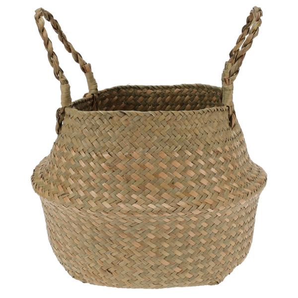 Seegraskorb mit Griffen - Stilvoller Aufbewahrungskorb Natur für Wohnzimmer, Bad, Kinderzimmer - Organizer Ø 25x23cm - Geflochtene Optik
