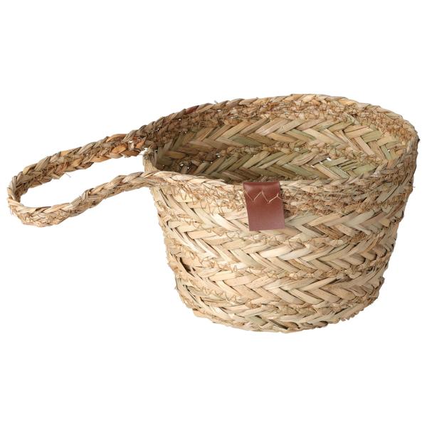 Strohkorb mit Griff natur - Dekorativer Aufbewahrungskorb Organizer für Wohnzimmer Bad Kinderzimmer - Geflochtene Optik - Ø 18x14cm für Kosmetik Spielzeug