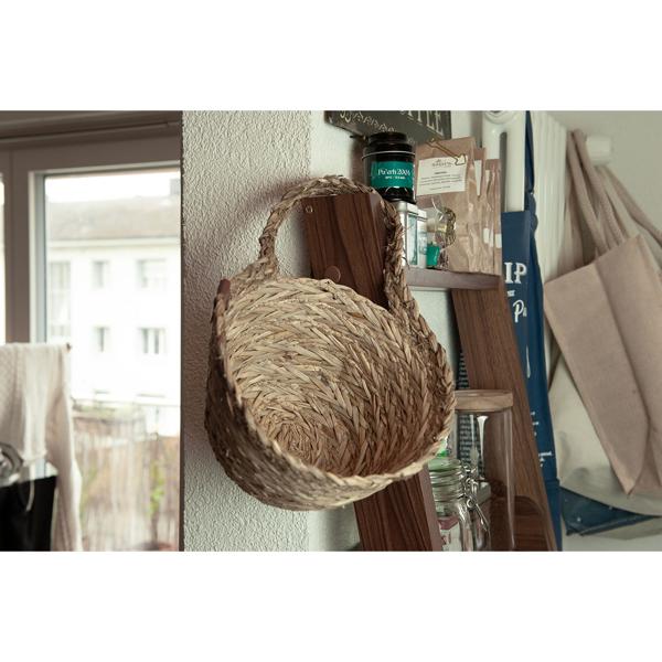 Strohkorb mit Griff natur - Dekorativer Aufbewahrungskorb Organizer für Wohnzimmer Bad Kinderzimmer - Geflochtene Optik - Ø 18x14cm für Kosmetik Spielzeug