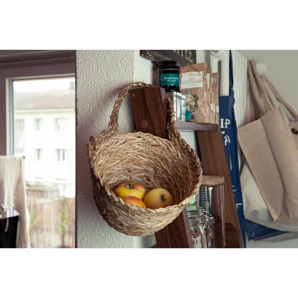 Strohkorb mit Griff natur - Dekorativer Aufbewahrungskorb Organizer für Wohnzimmer Bad Kinderzimmer - Geflochtene Optik - Ø 18x14cm für Kosmetik Spielzeug