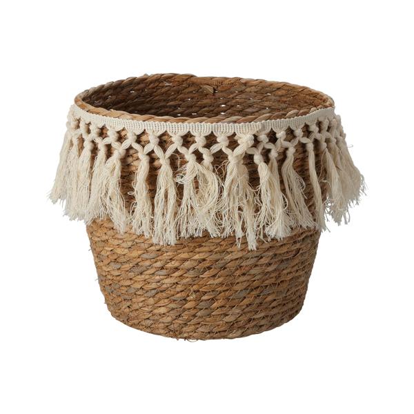 Naturfaser-Makramee Aufbewahrungskörbe 3er Set - Organizer für Bad Wohnzimmer Kinderzimmer - Ø 34/30/26cm - Geflochtene Optik, Natur/Beige