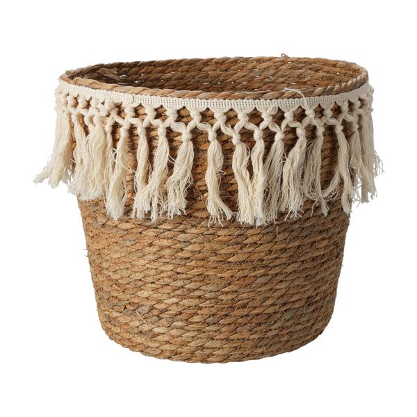 Naturfaser-Makramee Aufbewahrungskörbe 3er Set - Organizer für Bad Wohnzimmer Kinderzimmer - Ø 34/30/26cm - Geflochtene Optik, Natur/Beige