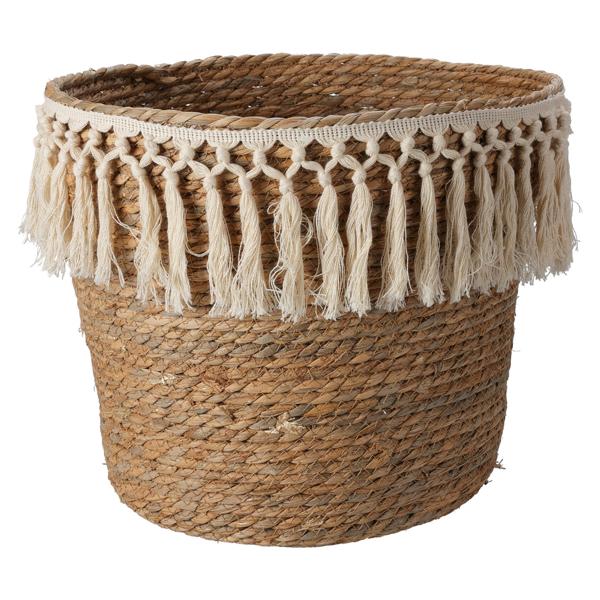 Naturfaser-Makramee Aufbewahrungskörbe 3er Set - Organizer für Bad Wohnzimmer Kinderzimmer - Ø 34/30/26cm - Geflochtene Optik, Natur/Beige