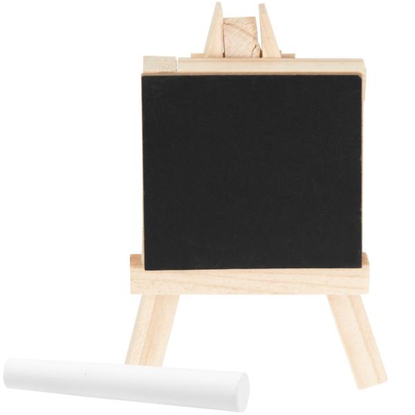Mini-Tafel auf Staffelei aus Paulownia Holz – Kreidetafel zum Beschriften & Abwischen – Message-Board 7x7cm braun/schwarz – für Zuhause & Veranstaltungen