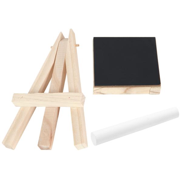 Mini-Tafel auf Staffelei aus Paulownia Holz – Kreidetafel zum Beschriften & Abwischen – Message-Board 7x7cm braun/schwarz – für Zuhause & Veranstaltungen