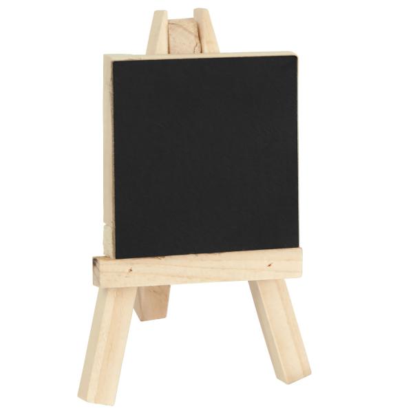 Mini-Tafel auf Staffelei aus Paulownia Holz – Kreidetafel zum Beschriften & Abwischen – Message-Board 7x7cm braun/schwarz – für Zuhause & Veranstaltungen