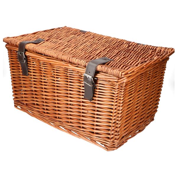 Velokorb Wicker & Leder - Vintage Fahrradkorb mit Deckel - 30L Fassungsvermögen - Braun/Schwarz - Gepäckträger & Lenker - 45x30x25cm