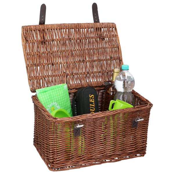 Velokorb Wicker & Leder - Vintage Fahrradkorb mit Deckel - 30L Fassungsvermögen - Braun/Schwarz - Gepäckträger & Lenker - 45x30x25cm