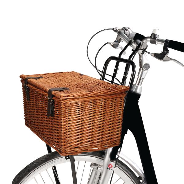 Velokorb Wicker & Leder - Vintage Fahrradkorb mit Deckel - 30L Fassungsvermögen - Braun/Schwarz - Gepäckträger & Lenker - 45x30x25cm