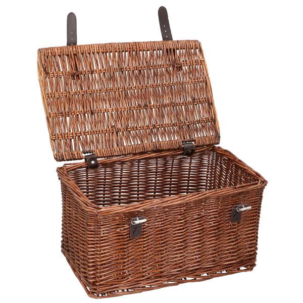 Velokorb Wicker & Leder - Vintage Fahrradkorb mit Deckel - 30L Fassungsvermögen - Braun/Schwarz - Gepäckträger & Lenker - 45x30x25cm