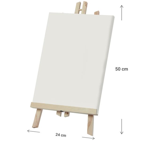 Tischstaffelei aus FSC-zertifiziertem Kiefernholz - klappbar, standfest & vielseitig für Gemälde bis 42 cm - 24x3,5x50cm - für Künstler