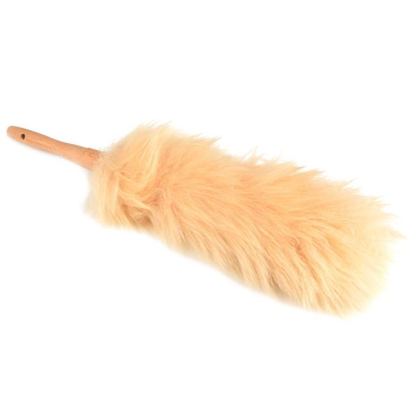 Staubwedel aus Holz und Wolle - Möbelbürste zur Staubentfernung - Ergonomischer Griff - 52cm Länge - Ideal für Möbel, Bücherregale, Computer - Braun