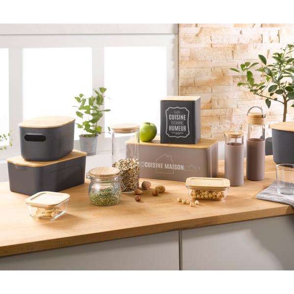 Vorratsglas mit Bügelverschluss - Glasdose mit Bambus-Deckel luftdicht 0,45l - Transparent & Braun - Für Küche Speisekammer & Bar - Stilvoll & Praktisch
