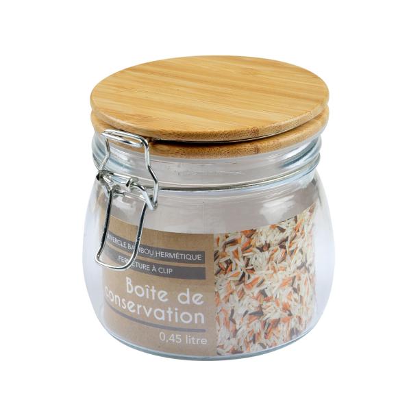 Vorratsglas mit Bügelverschluss - Glasdose mit Bambus-Deckel luftdicht 0,45l - Transparent & Braun - Für Küche Speisekammer & Bar - Stilvoll & Praktisch