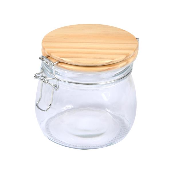 Vorratsglas mit Bügelverschluss - Glasdose mit Bambus-Deckel luftdicht 0,45l - Transparent & Braun - Für Küche Speisekammer & Bar - Stilvoll & Praktisch