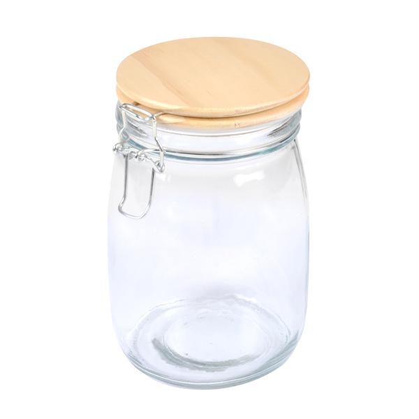 Vorratsglas 0,7l Glas - mit luftdichtem Bügelverschluss & elegantem Bambus-Deckel für trockene Lebensmittel wie Pasta Reis Müsli Gewürze - transparent/braun