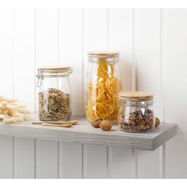 Vorratsglas mit Bügelverschluss - Glasdose mit elegantem Bambus-Deckel & 1,4L Fassungsvermögen - Luftdicht, transparent für Küche & Vorratskammer