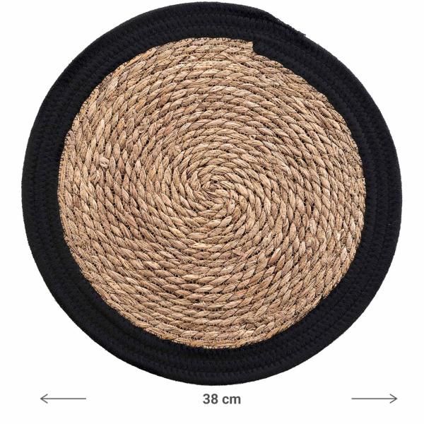 Tischset Stroh-Geflecht - Rundes Platzdeckchen mit Baumwollumrandung - Braun-Schwarz Ø 38 cm - Kratzschutz Langlebig Dekorative Ergänzung für Esstische