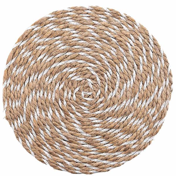 Tischset Stroh-Polyester-Geflecht rund Ø 38 cm - Schützt vor Kratzern & Flecken - Langlebig, robust & edel für Ess-/Couchtische - Braun/Weiss