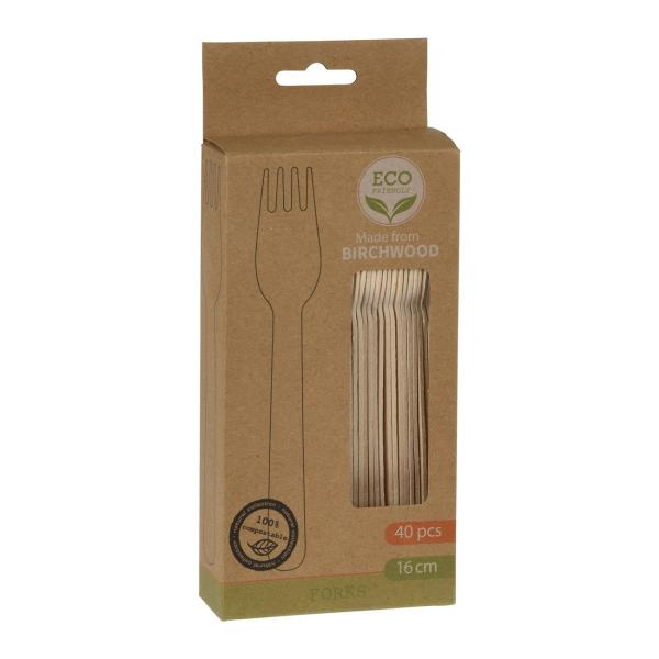 Holzgabeln 40er Set Einweggabeln 16cm - Umweltfreundlich - Biologisch abbaubar - Für heisse & kalte Speisen - Ideal für Partys & Catering