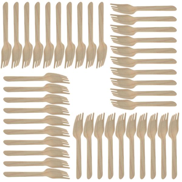 Holzgabeln 40er Set Einweggabeln 16cm - Umweltfreundlich - Biologisch abbaubar - Für heisse & kalte Speisen - Ideal für Partys & Catering