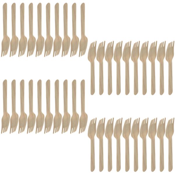 Holzgabeln 40er Set Einweggabeln 16cm - Umweltfreundlich - Biologisch abbaubar - Für heisse & kalte Speisen - Ideal für Partys & Catering