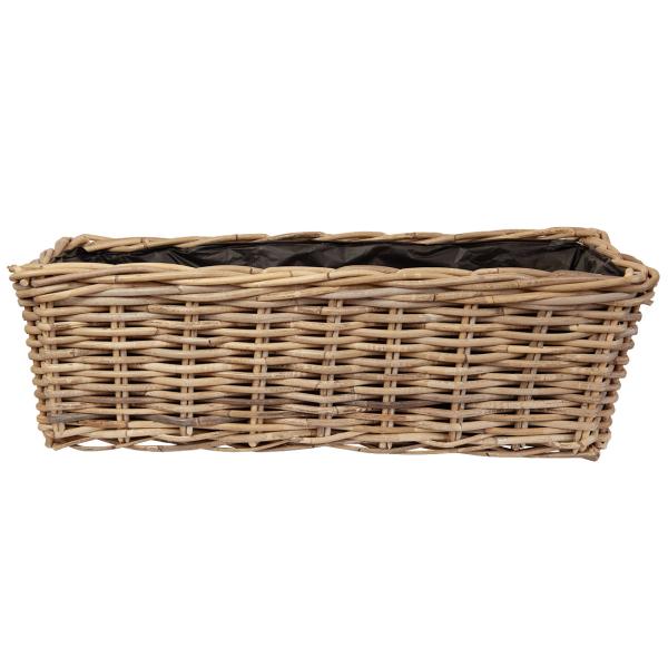 2er-Set Rattan Pflanzkörbe mit Pflanzfolie - Blumenkästen für Garten, Balkon, Terrasse - 60x23x20 & 40x23x20cm - Natur Design - Robust & wetterfest