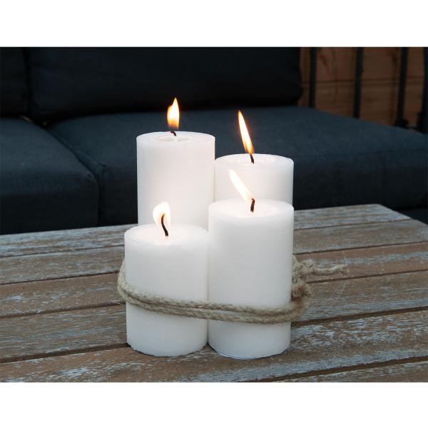 4er-Set Stumpenkerzen weiss - Wachskerzen mit Hanf-Schnur für elegante & natürliche Raumdekoration - Säulenform Ø 6 x H 8-14cm - Für alle Wohnbereiche