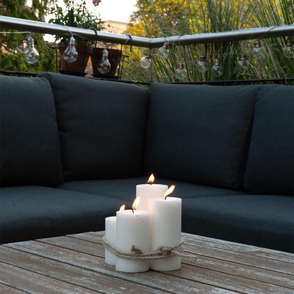 4er-Set Stumpenkerzen weiss - Wachskerzen mit Hanf-Schnur für elegante & natürliche Raumdekoration - Säulenform Ø 6 x H 8-14cm - Für alle Wohnbereiche