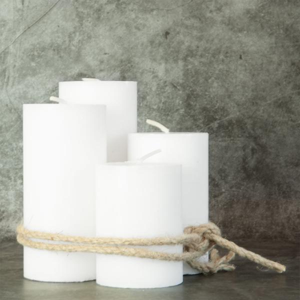 4er-Set Stumpenkerzen weiss - Wachskerzen mit Hanf-Schnur für elegante & natürliche Raumdekoration - Säulenform Ø 6 x H 8-14cm - Für alle Wohnbereiche