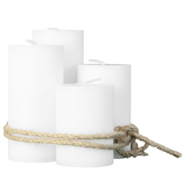 4er-Set Stumpenkerzen weiss - Wachskerzen mit Hanf-Schnur für elegante & natürliche Raumdekoration - Säulenform Ø 6 x H 8-14cm - Für alle Wohnbereiche