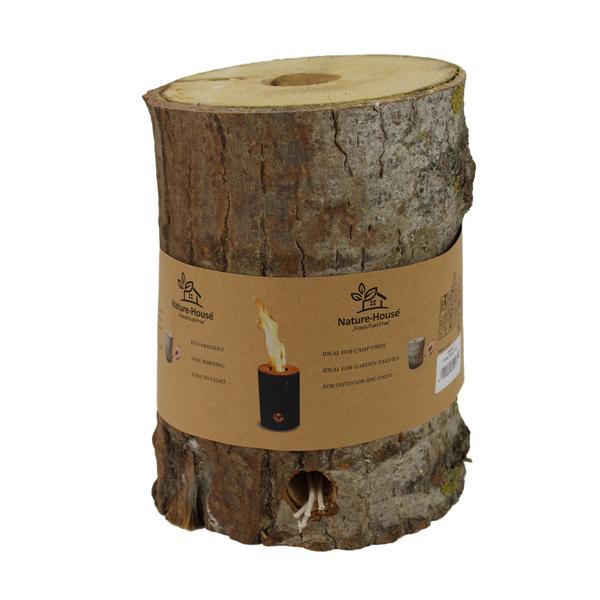 Schwedenfeuer aus Echtholz - Gartenfackel für Terrasse & Balkon mit Docht - Stimmungslicht für gemütliche Abende - 18x28cm Pappelholz aus Ungarn