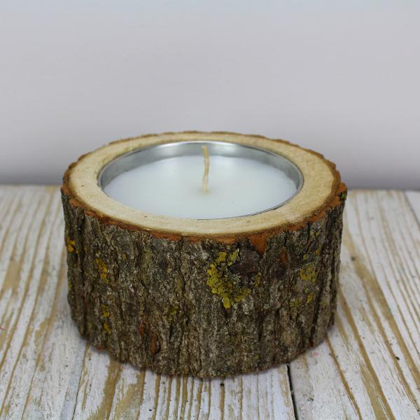 Holz Kerzenhalter - Natur Windlicht aus Pappelholz mit Naturrand - Handgefertigt - rustikale Deko für Wohnzimmer & Bad - Ø 26x12cm - braun