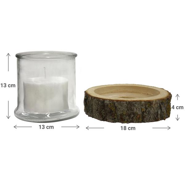 5er-Set Windlichter auf Echtholzsockel – Kerzengläser mit Naturrinde für Innen & Aussen – Dekoration Terrasse Balkon – Geschenkidee – Pappelholz aus Ungarn