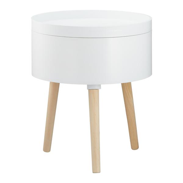 Beistelltisch mit Stauraum - Couchtisch mit Holzbeinen - Rund Ø 38x45cm - Kiefernholz-Kunststoff - Für Wohnzimmer, Schlafzimmer, Bad