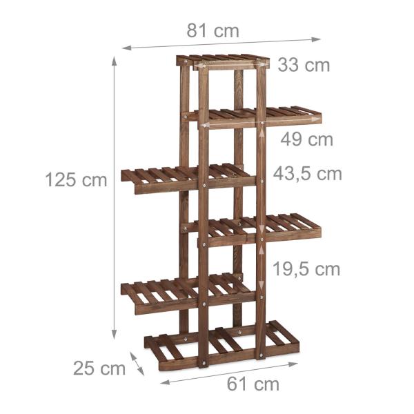 Pflanzenregal Tannenholz 5 Ebenen - Blumenregal für Terrasse Balkon Garten - Dunkelbraun 125x81x25cm - Robust & Dekorativ für Pflanzen & Deko