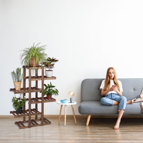 Pflanzenregal Tannenholz 5 Ebenen - Blumenregal für Terrasse Balkon Garten - Dunkelbraun 125x81x25cm - Robust & Dekorativ für Pflanzen & Deko