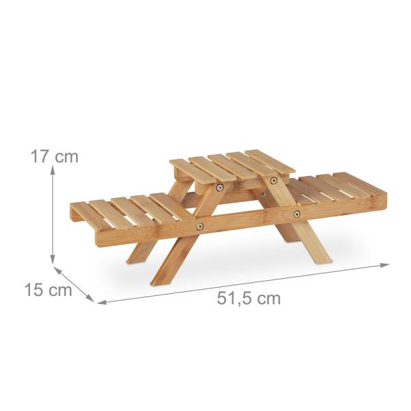 Blumenständer Bambus - Pflanzenregal Blumentreppe 3 Ablagen auf 2 Ebenen - braun, 17x51.5x15cm - Optimal für Pflanzen & Deko, 6kg Traglast/Ebene