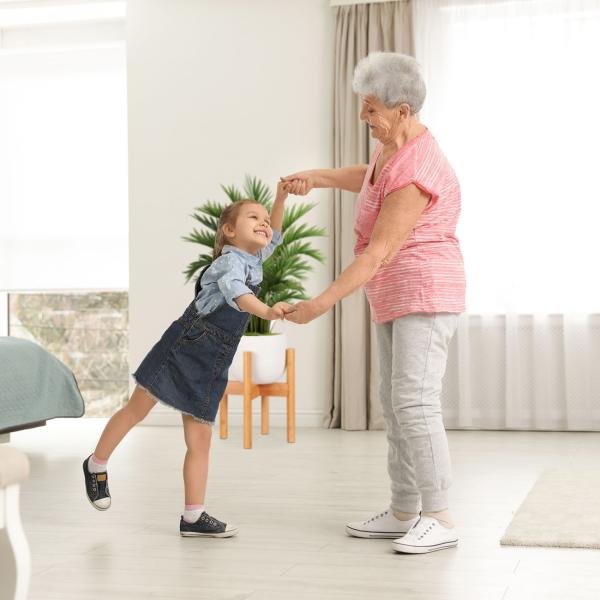 Blumentopfhalter aus Bambus - Verstellbarer Pflanzenständer für diverse Topfgrössen - Robust, braun, 29,5-37,5cm Ø - 35,5cm hoch - 60kg Belastbarkeit